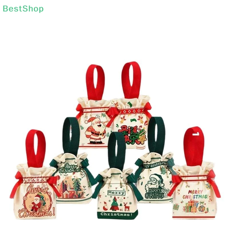 🍄 حقيبة قماش حلوى عيد الميلاد، حقيبة يد برباط من أبل لحفلات عشية عيد الميلاد