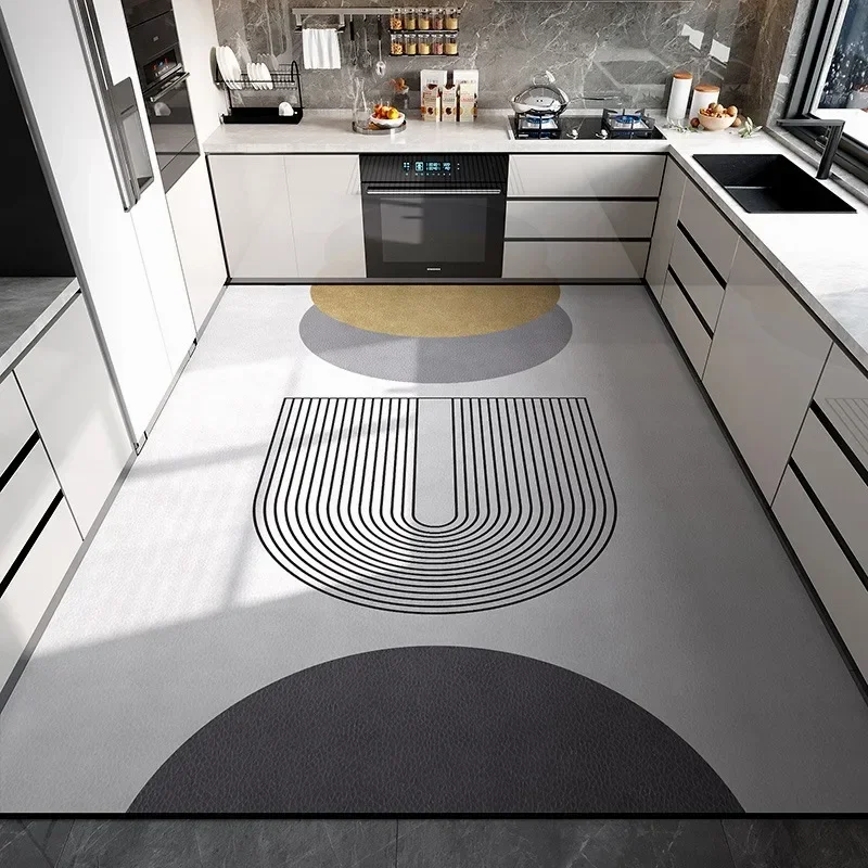 Modern Geometric Kitchen Mat Anti-slip Water-absorbent Rug Oil-resistant Durable Home Decor Minimalist Stylish Pattern Styles