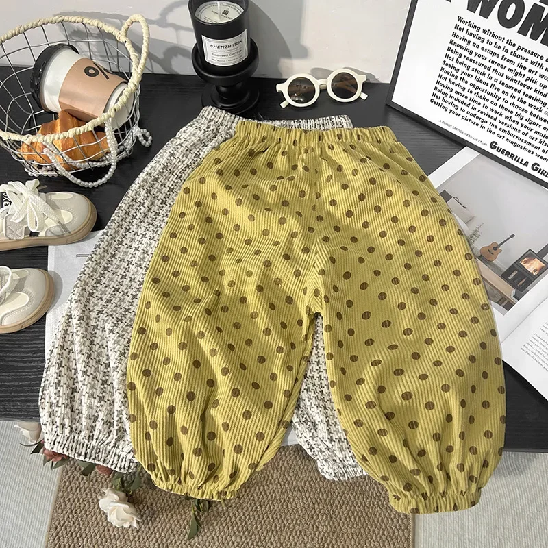 Spring Printed Casual Sweatpants 1-7Y Kids Girls Boys Corduroy Pants Loose Balloon Leg Design Soft Children Trousers Clothes