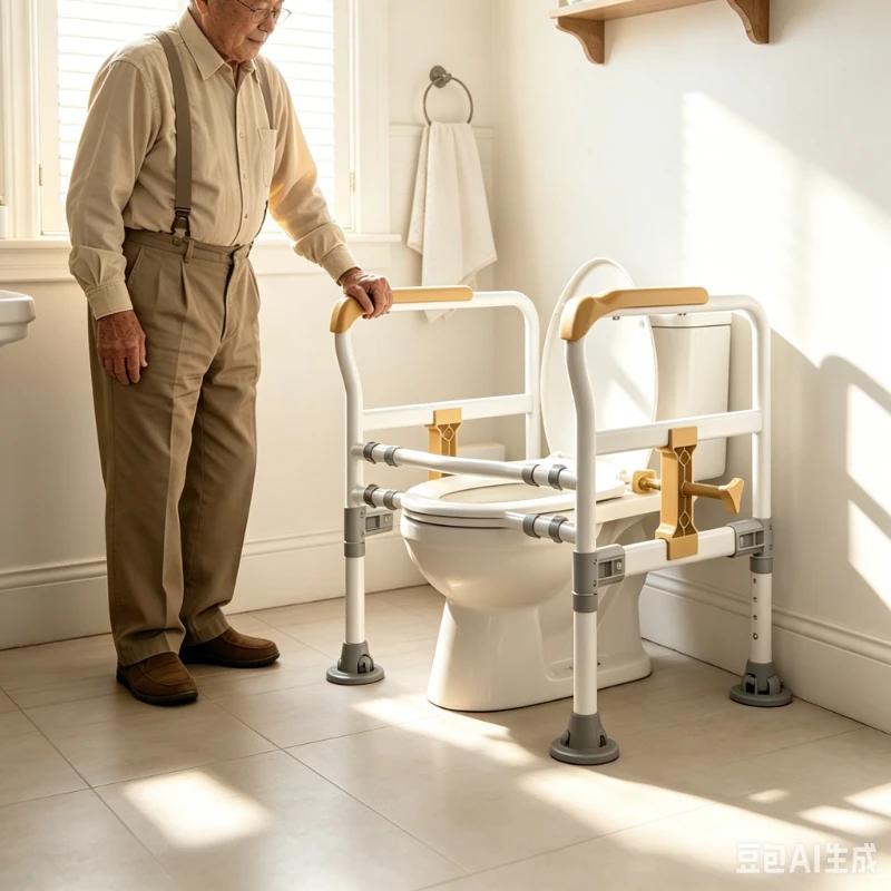 Non Punching Height Adjustable Toilet Handrail Stable Anti Rollover Safety Lift Frame For Elderly Personal Care In Bathroom