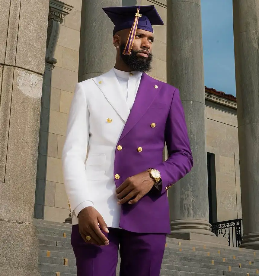 Moda masculina ternos 2 peças duplo breasted lapela blazer jaqueta de festa de formatura personalizado plus size casual noivo casamento smoking