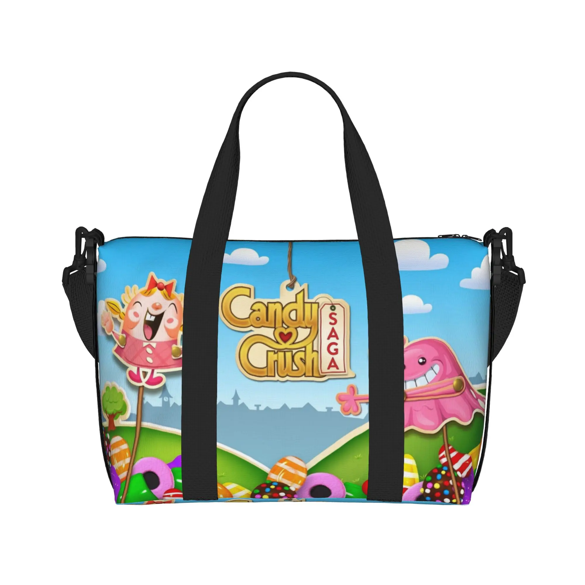 Custom Large C-Candy C-Crush S-Saga Video Game Colorful Tote Bag for Women  Shopper Shoulder Beach Gym Travel Bag