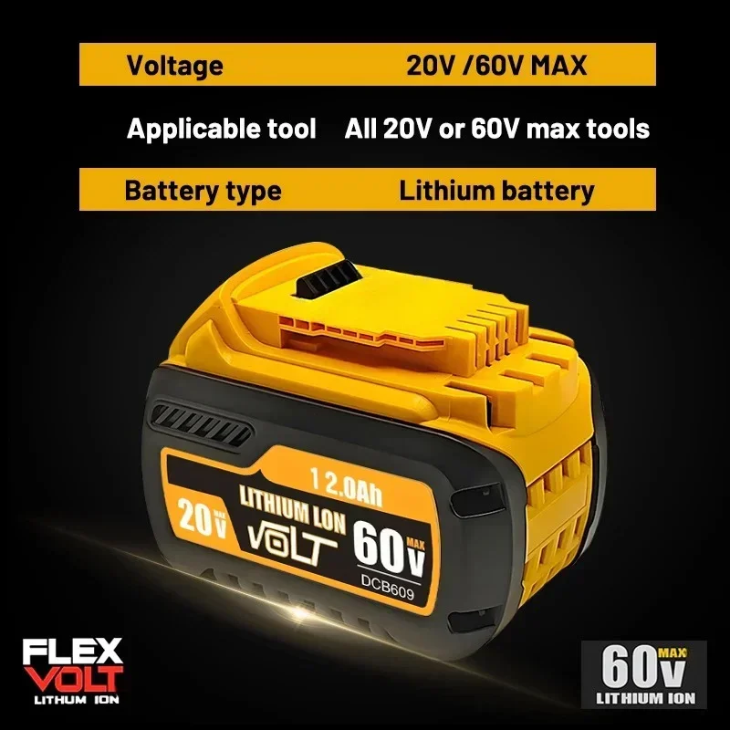 Flexvolt-デウォルト用リチウムイオンバッテリー、20v、60v、12ah、dcb609、dcb606、dcb612、dcb609、dcb205、dcb200、dcb182