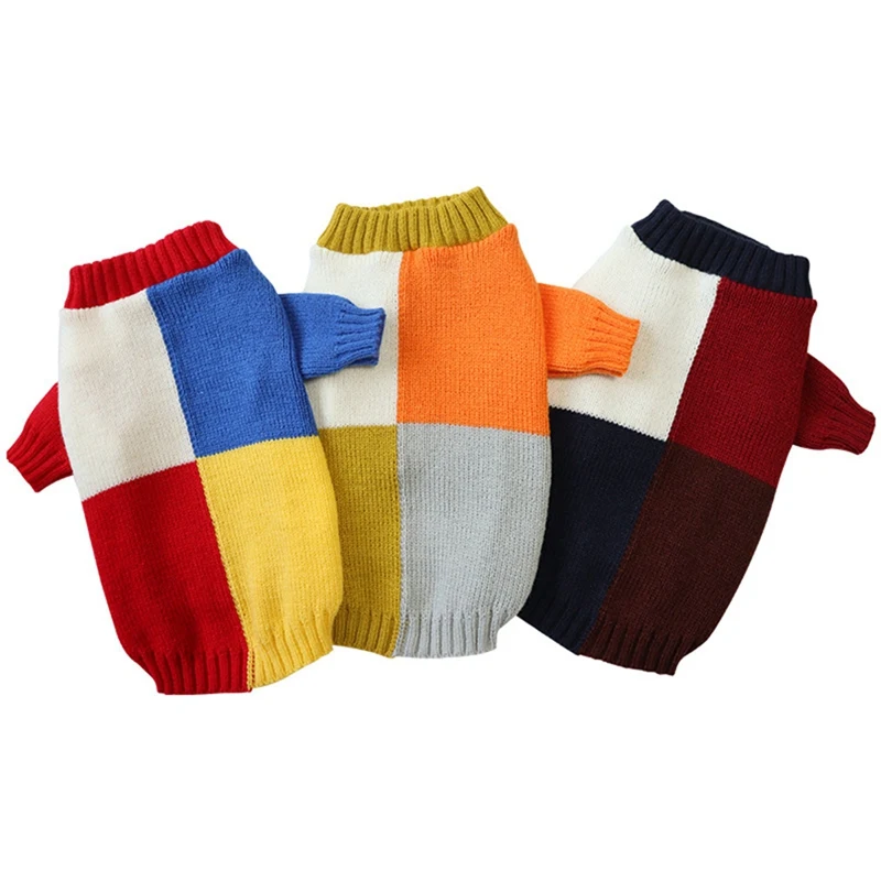 Cozy Color-Block Knit Dog Sweater Autumn Winter Warm Pet Casual Apparel for Small Medium Cats Dogs Clothes Chihuahua Clothing ^^