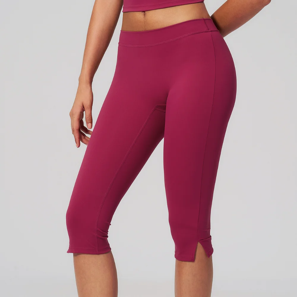 Yoga Leggings Women's Fitness Leggings Running Workout Gym Push Up High Waist Tights Butt Lift Split Hem Capri Slim Fit Stretchy