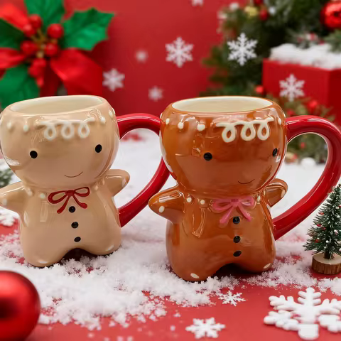 NEW Kawaii Gingerbread Man Ceramic Mug - Cute 3D Christmas Cartoon Cup for Milk Coffee Water - Gift Idea 300ML