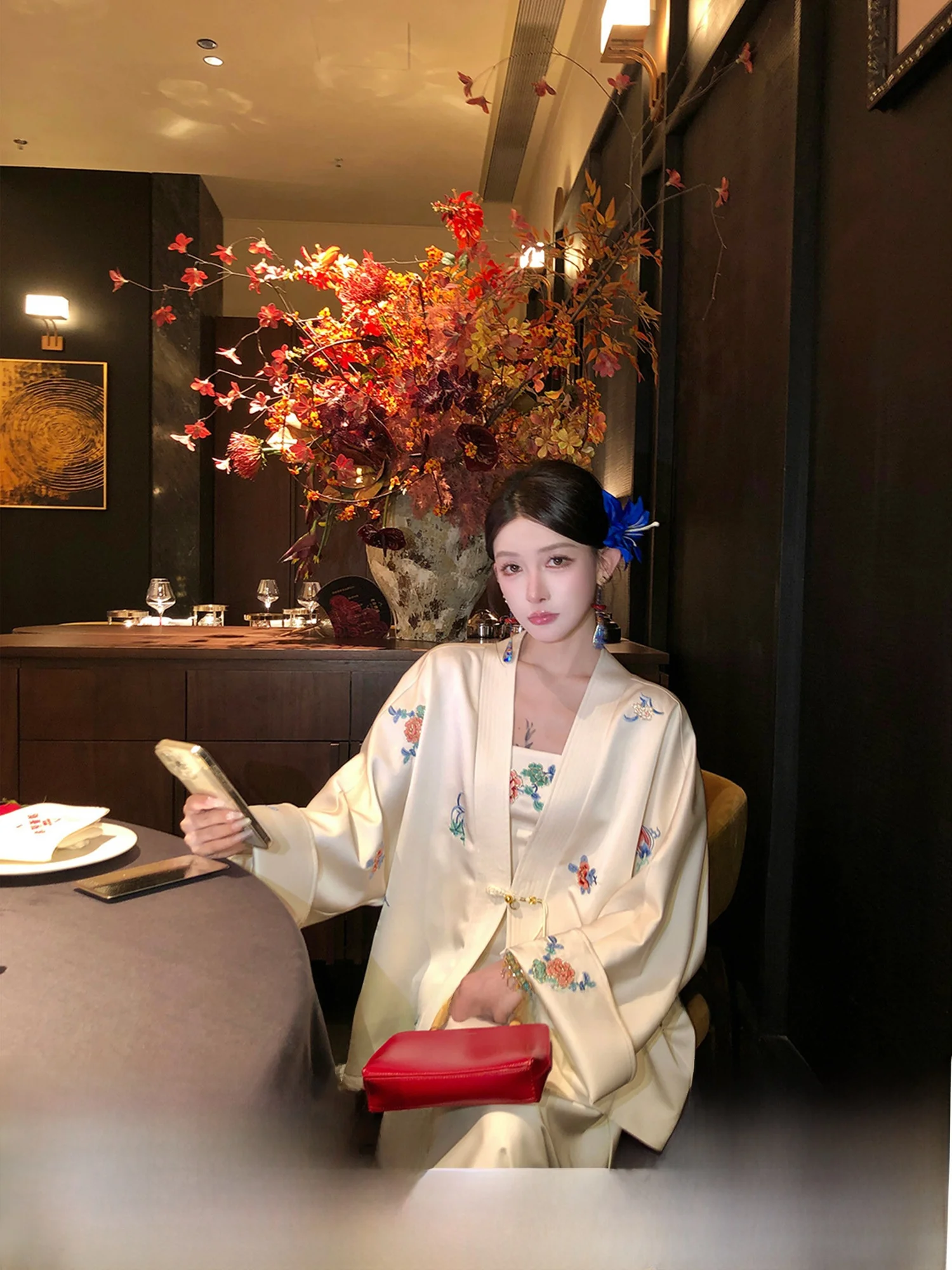 

Original Tricot Summer Autumn Winter Tee-piece Set Long Sve Mid-length Outerwear Strap Embroidery Su Jade Bottle Ice Heart