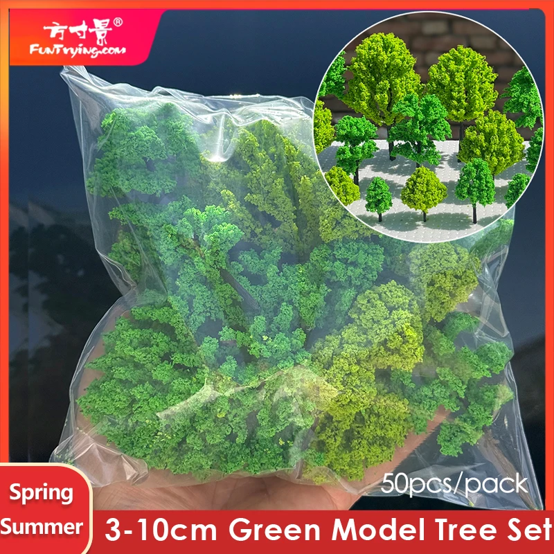50pcs/pack Miniature Spring Green Model Tree Set 3-10cm Plastic Small Tree Sand Table DIY Craft Materials Train Railway Layout