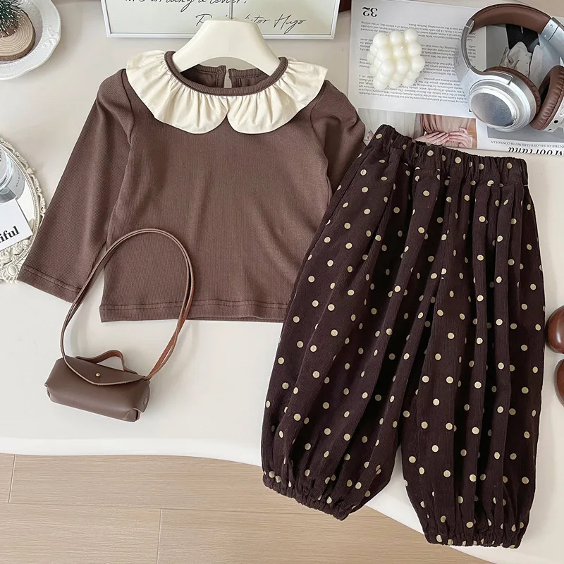 Girls Spring Trousers Set2025New Stylish Girl Knitted Vest Base Shirt Jogger Pants Three-Piece Set