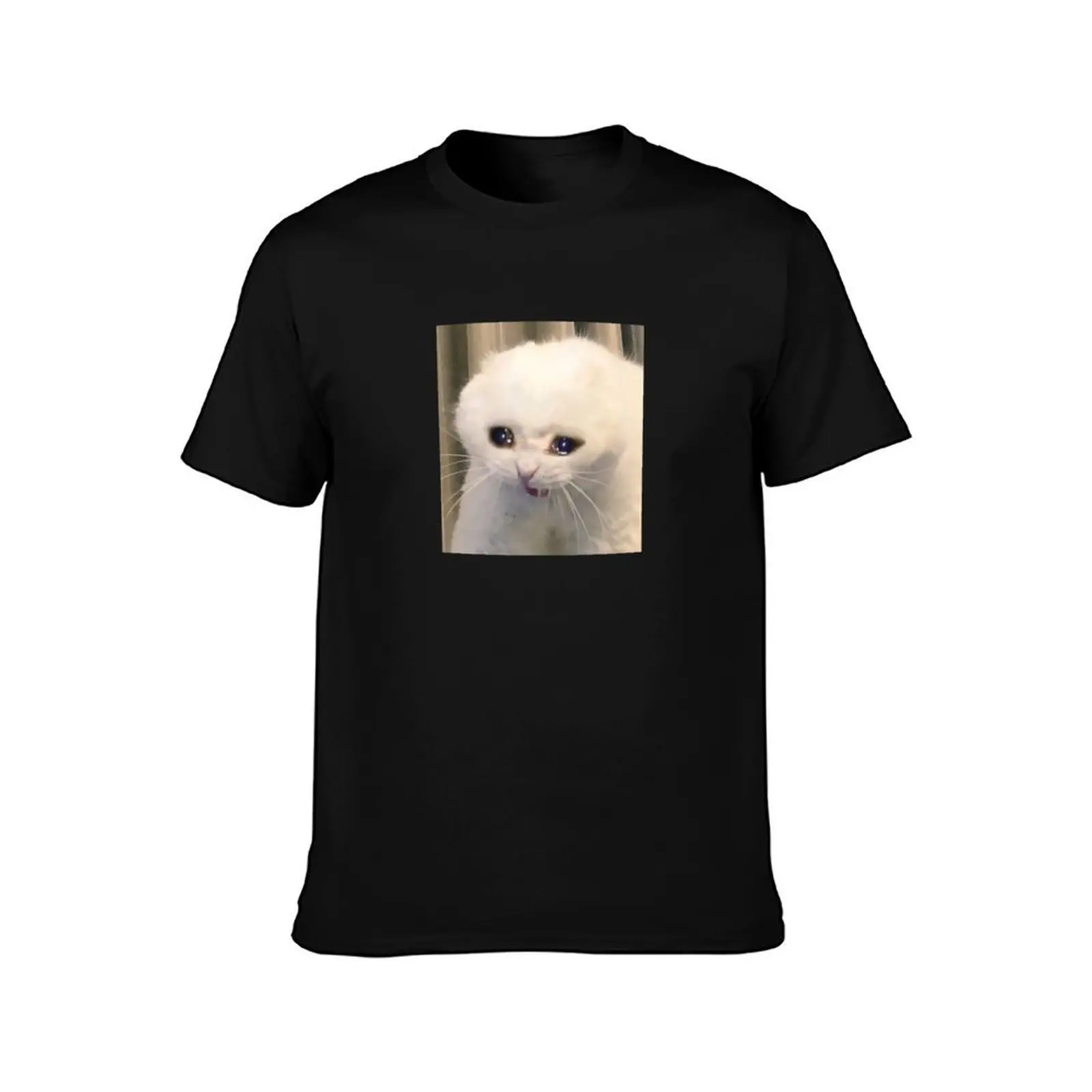 Crying Cat Meme T-Shirt Summer Casual Cotton Tee Oversized Streetwear Tops Vintage Graphic Print Loose Fit Short Sleeve