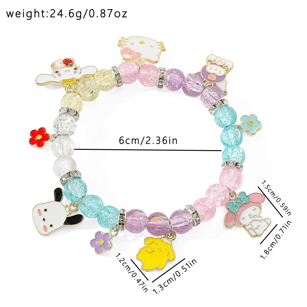 Sanrio Melody Cartoon Armband voor Meisjes, Hello Kitty, Kuromi Pompompurin, Meisjes Kristal Kralen, Cinnamoroll Student Sieraden