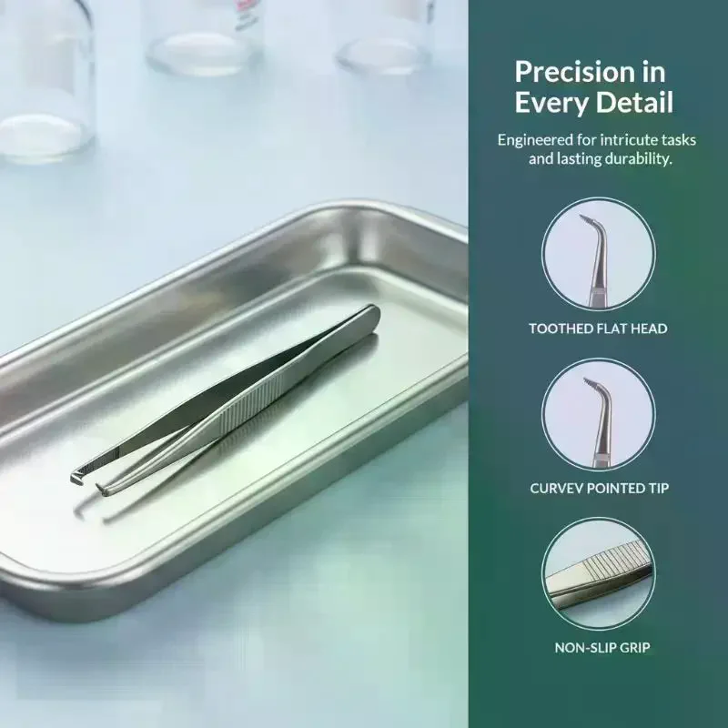 1Pcs Stainless Steel Toothed Tweezers Precise Grip 125/140mm Manipulate Silver Suturing Needle