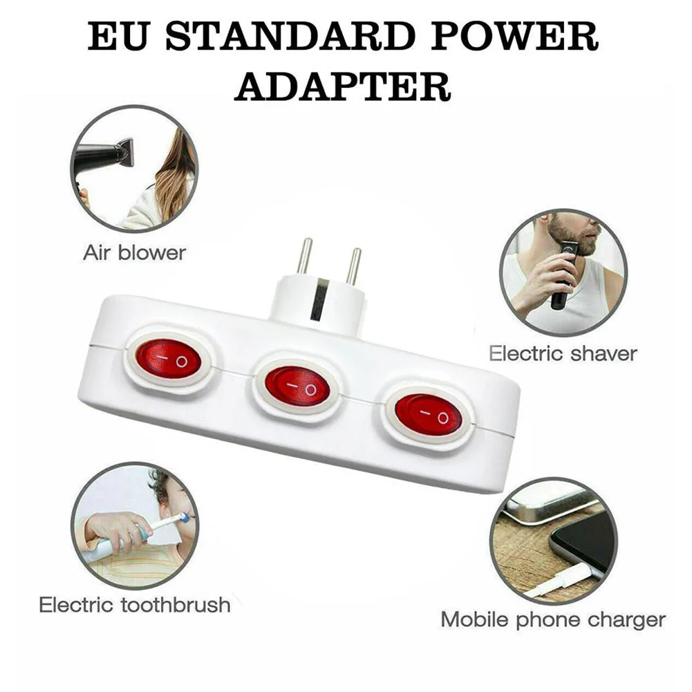 Universal EU Extension Socket with 3 Individual 250V Switches Power Adapter Power Converter Socket Wall Socket for Living Room