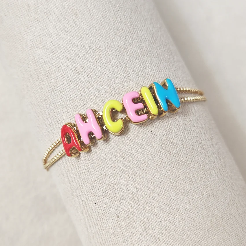 

Customized colored letter bracelet, bubble 3D letter DIY name bracelet, women's jewelry gift, holiday gift