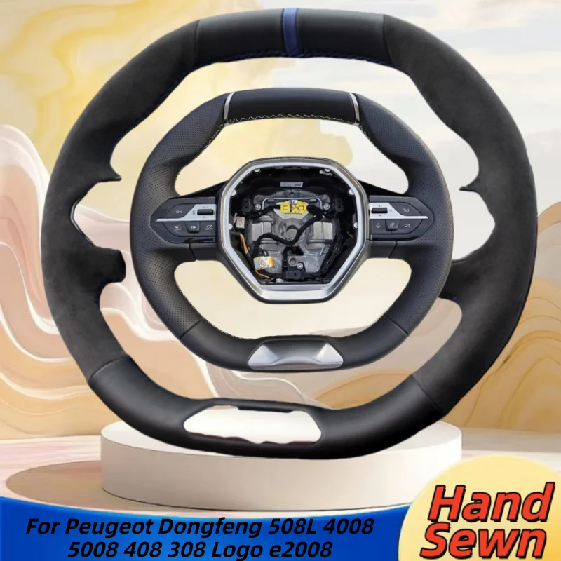 

Hand-Sewn Genuine Leather Car Steering Wheel Cover For Peugeot Dongfeng 508L 4008 5008 408 308 Logo E2008 Car Accessories