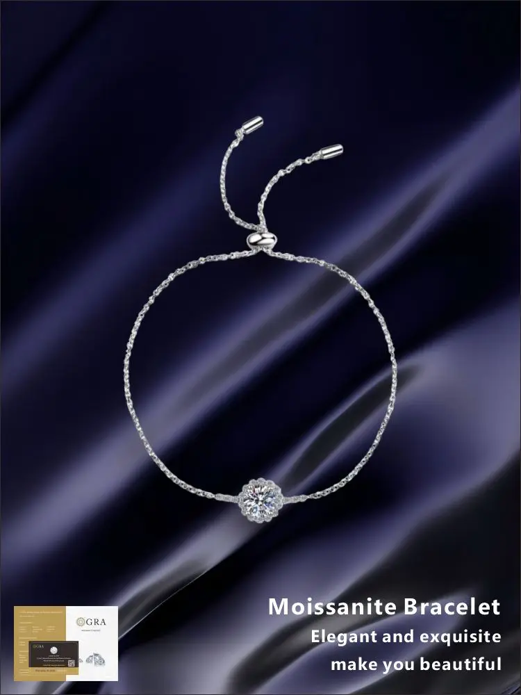 

Moissanite Top Quality 925 Silver Bracelets Round 1ct 8H8A Cut D Color Moissanite Bracelet For Women Luxury Jewelry With GRA
