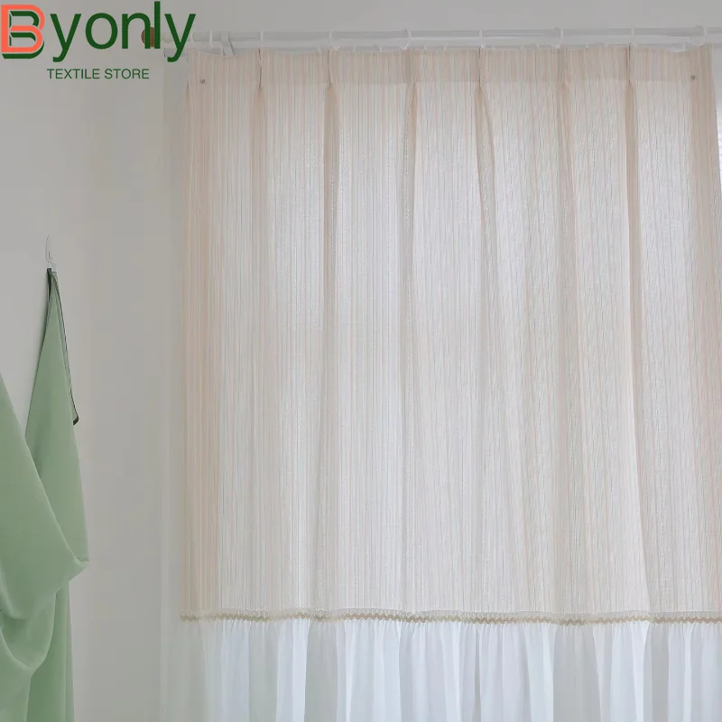 French Princess Pink Skirt Lace Patched Curtains for Living Room Bedroom French Window Customized Finished Products Tulle