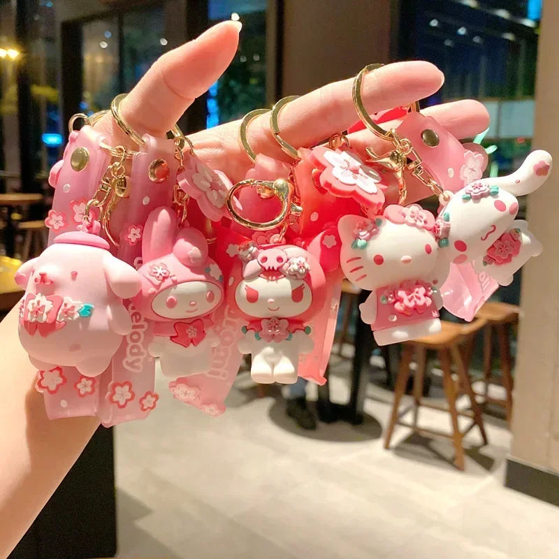 

Original Sakura Sanrio Hello Kitty Keychain Kawaii Action Figure Kuromi Cinnamoroll Melody Cat Figurine Bag Pendant Toys