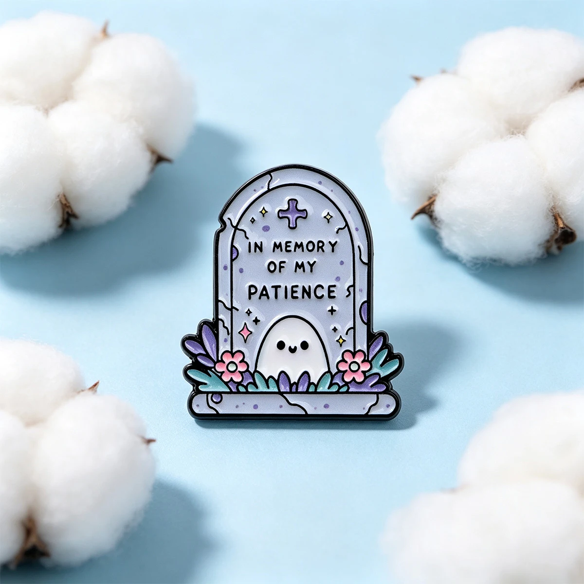 IN MEMORY OF MY PATIENCE Enamel Pin Cute Ghost Brooch Lapel Pins Badge Clothing Accessories Fashion Jewelry Friends Gifts