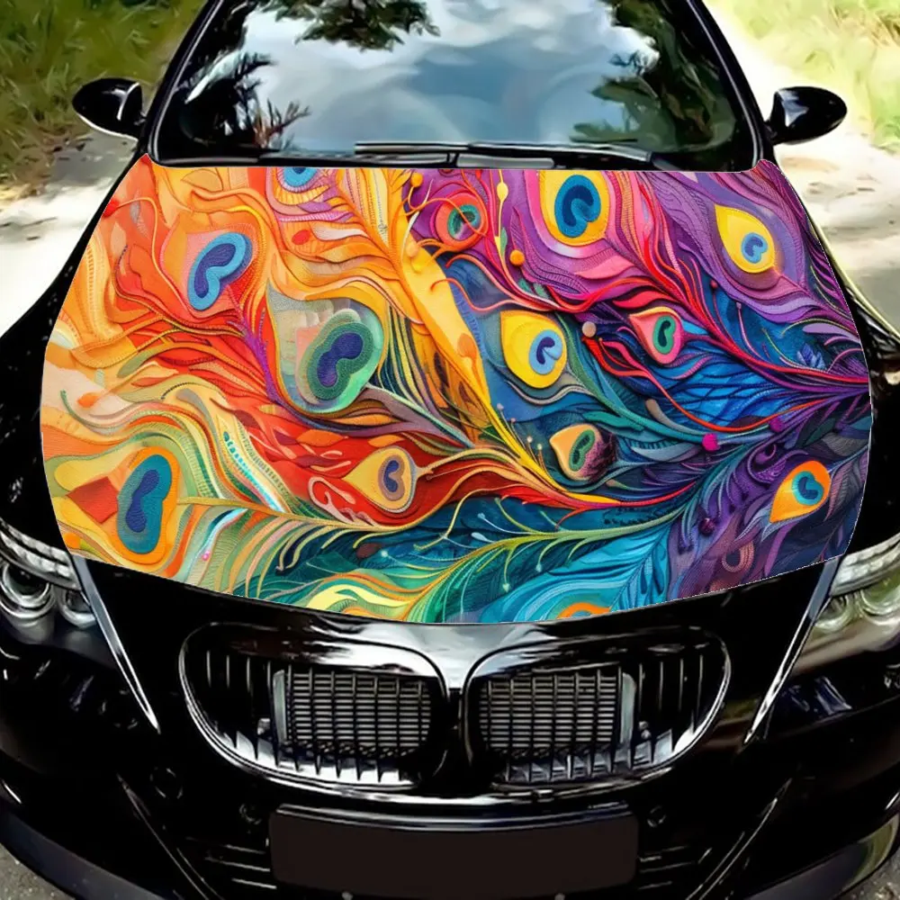 Flying Peacock Feather Car Hood Wrap Color Vinyl Sticker Truck Graphic Bonnet DIY Auto Accessories Decoration Protect Decal Gift