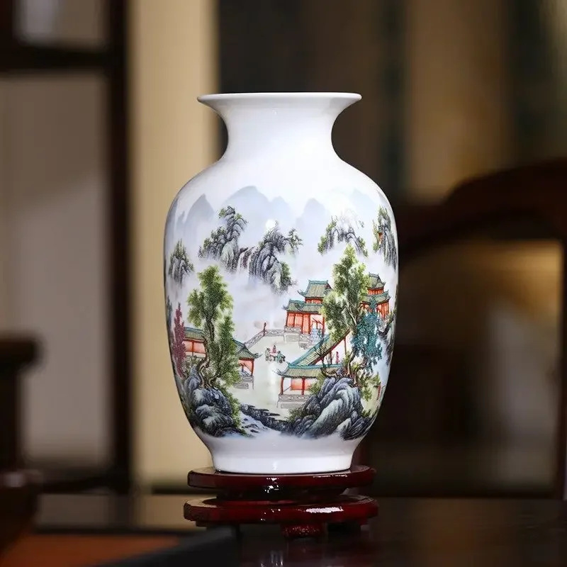 Jingdezhen Ceramic Small Vase Decoration Living Room Flower Arrangement Dry Flowers Chinese Home Decoration TV Cabinet Crafts