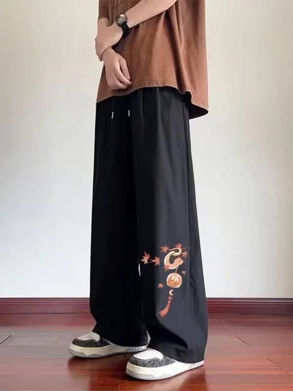 

Мужские повседневные брюки свободного кроя с прямыми штанинами, тонкие летние, в стиле High Street, широкие, длинные, удобные, из полиэфирного волокна