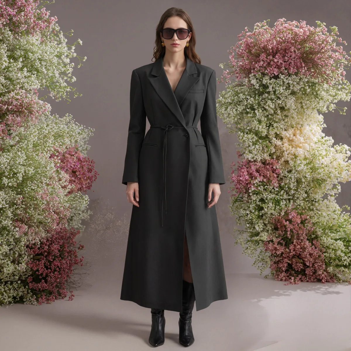 CiCi 2025 الخريف الشتاء خندق معطف للنساء معطف طويل مع حزام أنيق الوقوف طوق في الهواء الطلق يندبروف سترة للاستخدام اليومي #2