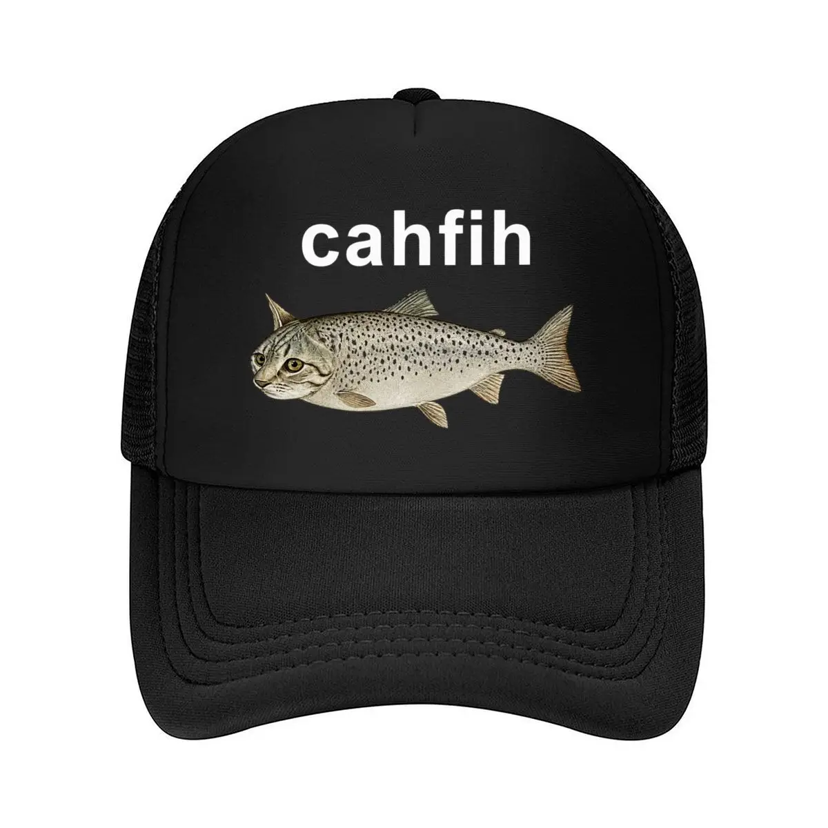 Cahfih Funny Misspelled Fish Meme Cat Head Humor Graphic Mesh Baseball Cap Hip Hop Dad Hat For Womens Unisex Female