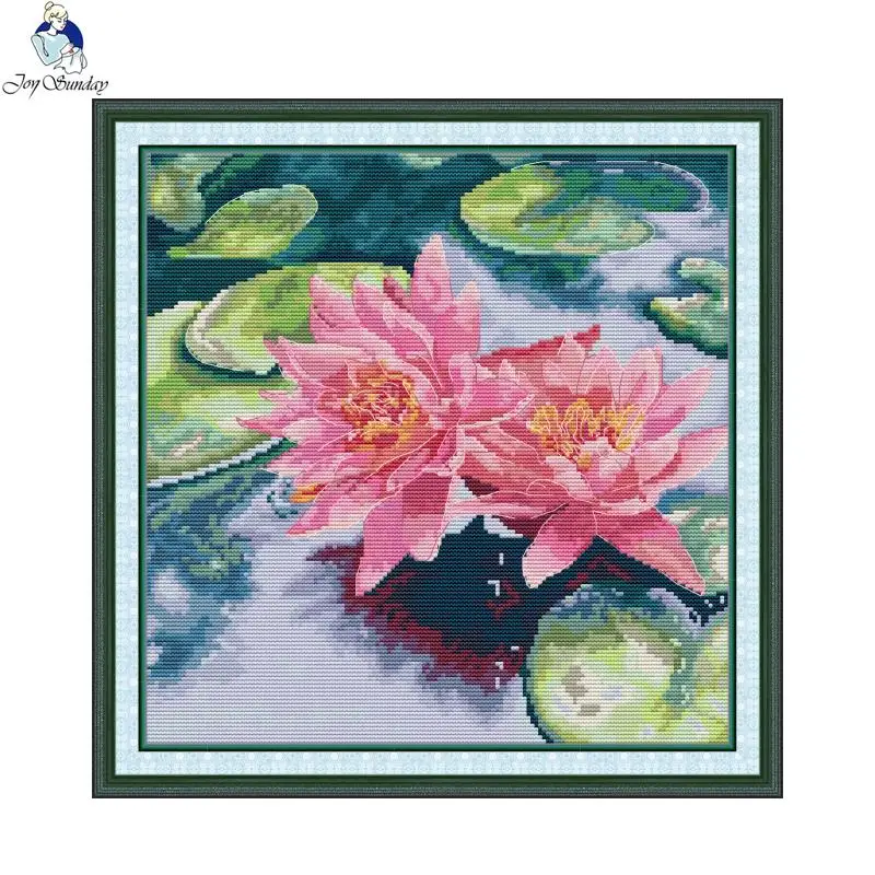 Joy Sunday Cross Stitch with Water Lily Flower DIY Kit New Fashionable 11CT 14CT Cloth Embroidery Printed Fabric Set Handicraft