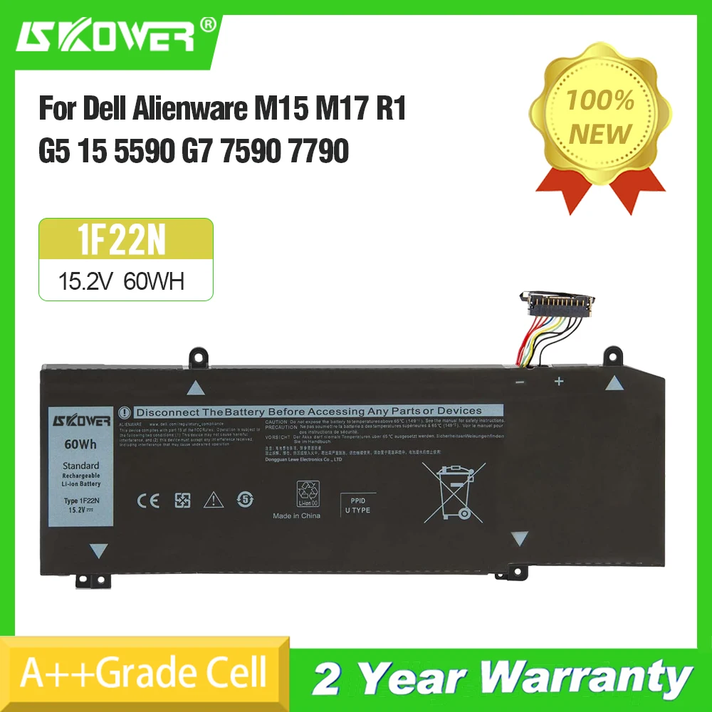 

SKOWER 1F22N Battery For Dell Alienware 2018 orion M15 M17 P82F P79F P37E G5 15 5590 G7 7590 7790 P40E 01F22N 06YV0V 0JJPFK