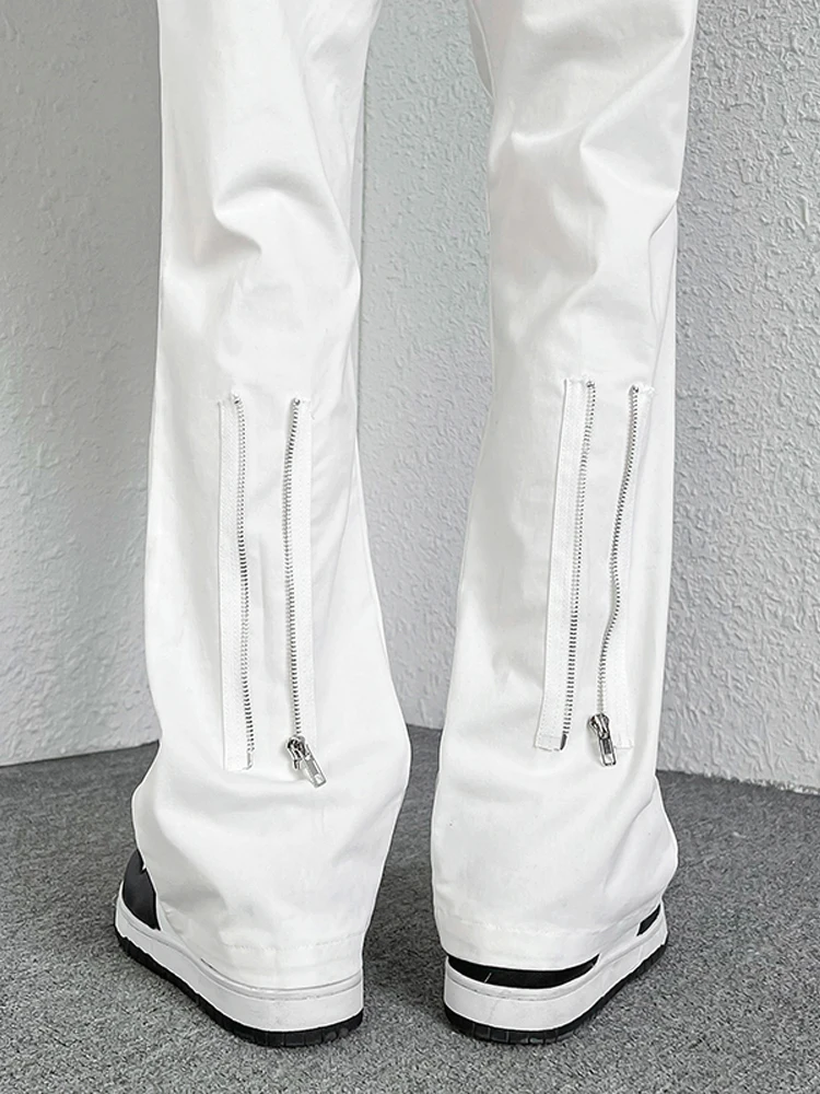 

Vibe Sle Casual Pants Men's High Street White Flared Loose Fit Floor-Length Trousers Spring Faion Casual Cotton Blend