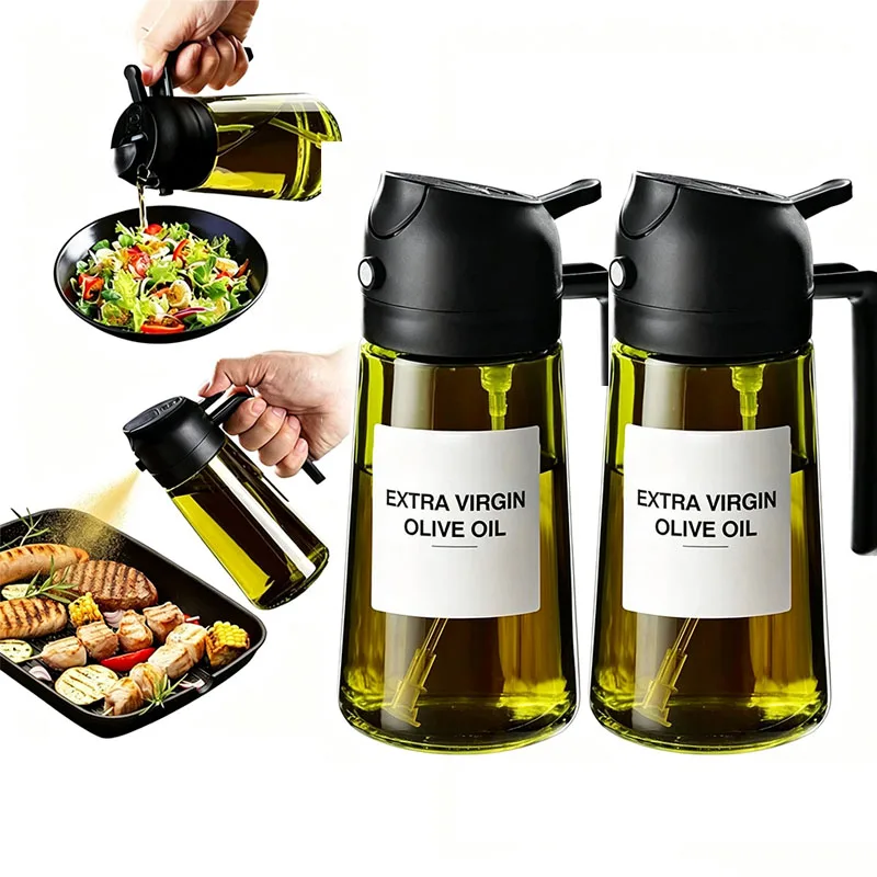 Olive Oil Dispenser Plastic Bottle for Kitchen Gadgets Air Fryer Accessories Olive Oil Sprayer Cooking Light-Blocking Dark Green