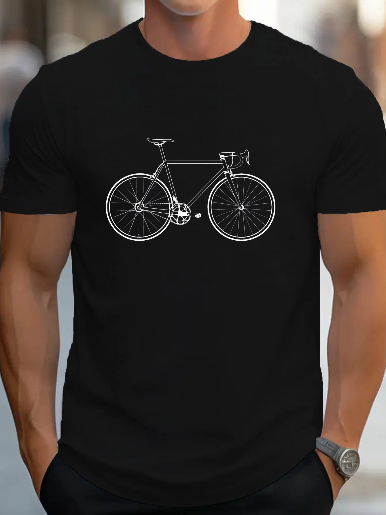 Road Bike Printed - Men'S Round Neck T-Shirt - Short Sleeve Comfortable Versatile T-Shirt, Summer Casual Clothing
