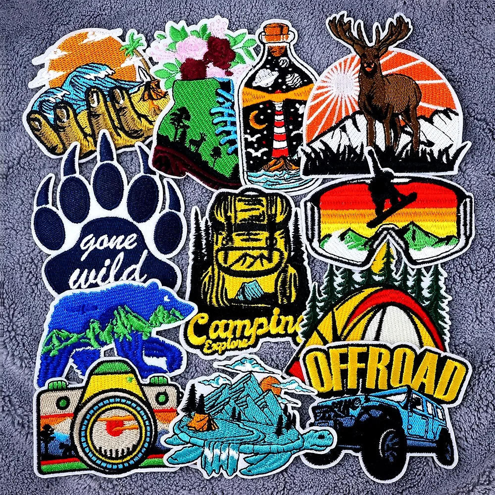 12Pcs/Lot Outdoor Bear Footprint Iron on Patches Cloth Embroidered Applique Sewing Clothes Apparel Accessories Patch Badges