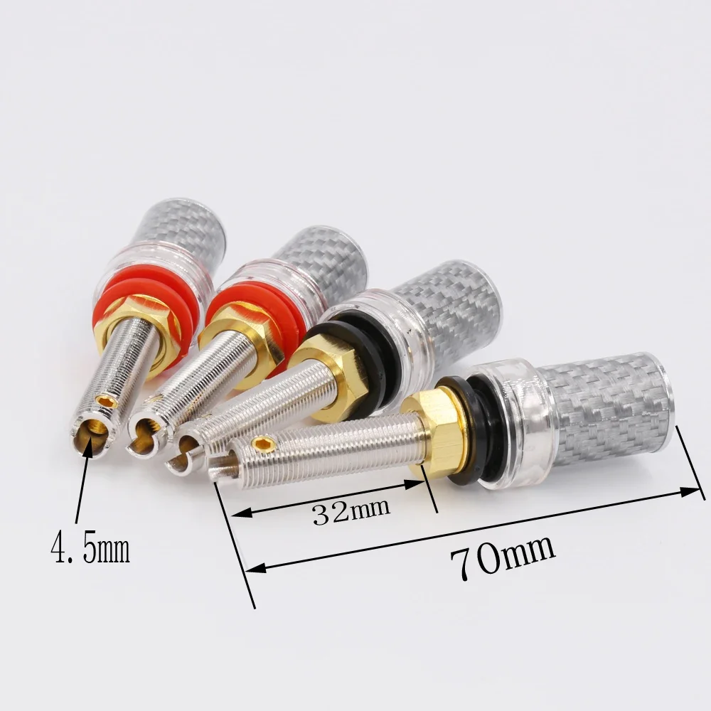 4pcs Rhodium Carbon Fiber Binding Post Speaker Plug Probe Panel HiFi