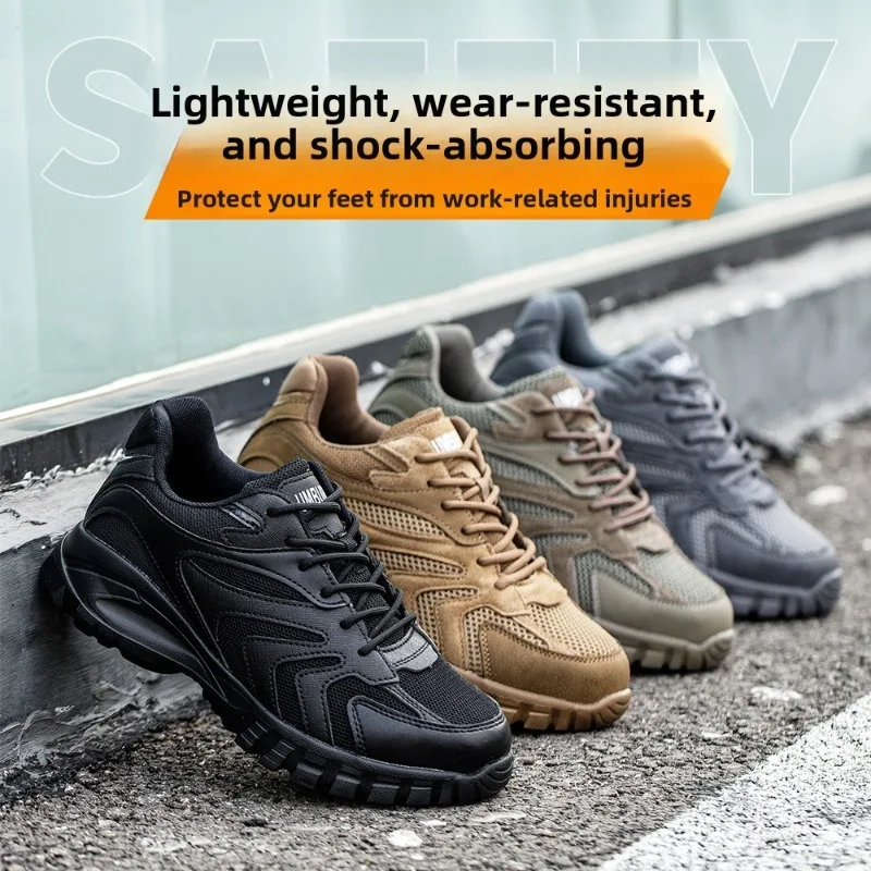 Men Lightweight Steel Toe Industrial Safety Shoes Anti Smash Puncture Resistant Wear Resistant Four Season Work Boots