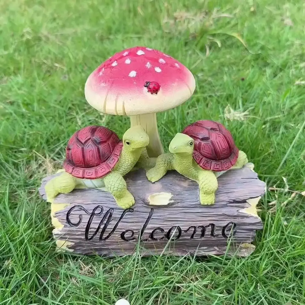 Crafts Resin Turtle Mushroom Statue Ornament Cartoon Cute Animal Statue Handicraft Simulated Miniatures Figurine Sculpture Patio