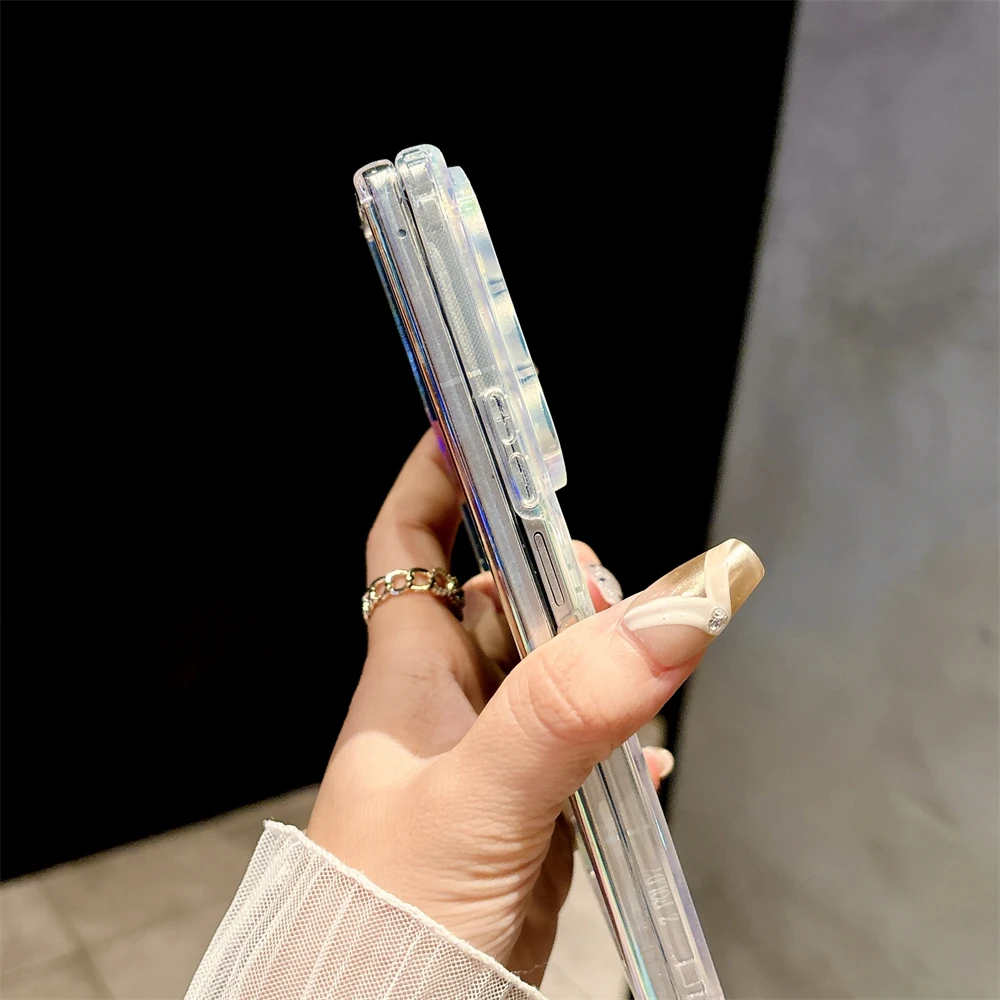 เลเซอร์สายรุ้งสีสําหรับ Magsafe Magnetic Wireless Charge สําหรับ Samsung Galaxy Z Flip 7 6 5 4 3 Fold7 6 5 4 ฝาครอบโปร่งใส