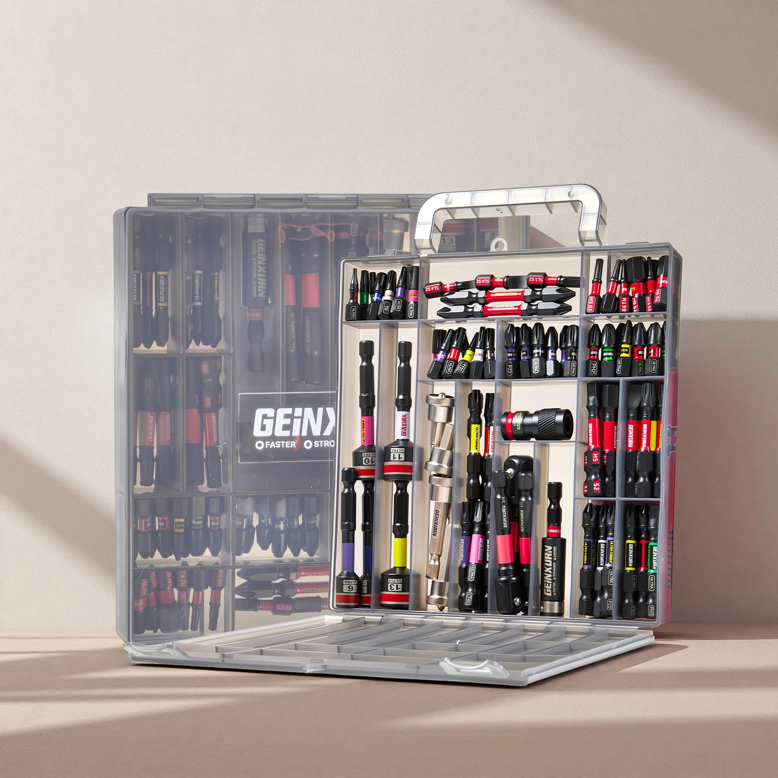 Image of Geinxurn 99-teiliges Schlagschrauber-Bit-Set, 1"/2"/2 3/8"/2 9/16" Länge, mit Adapter & Verlängerungsstange, Grauer Handkoffer-Verpackung