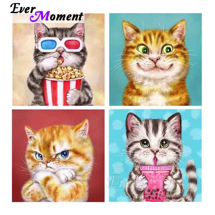 Ever Moment Diamond Painting Lovely Cat Christmas Gift Square Round Stones Drill Rendering Photo Canvas Cross Stitch 5D ASF2402