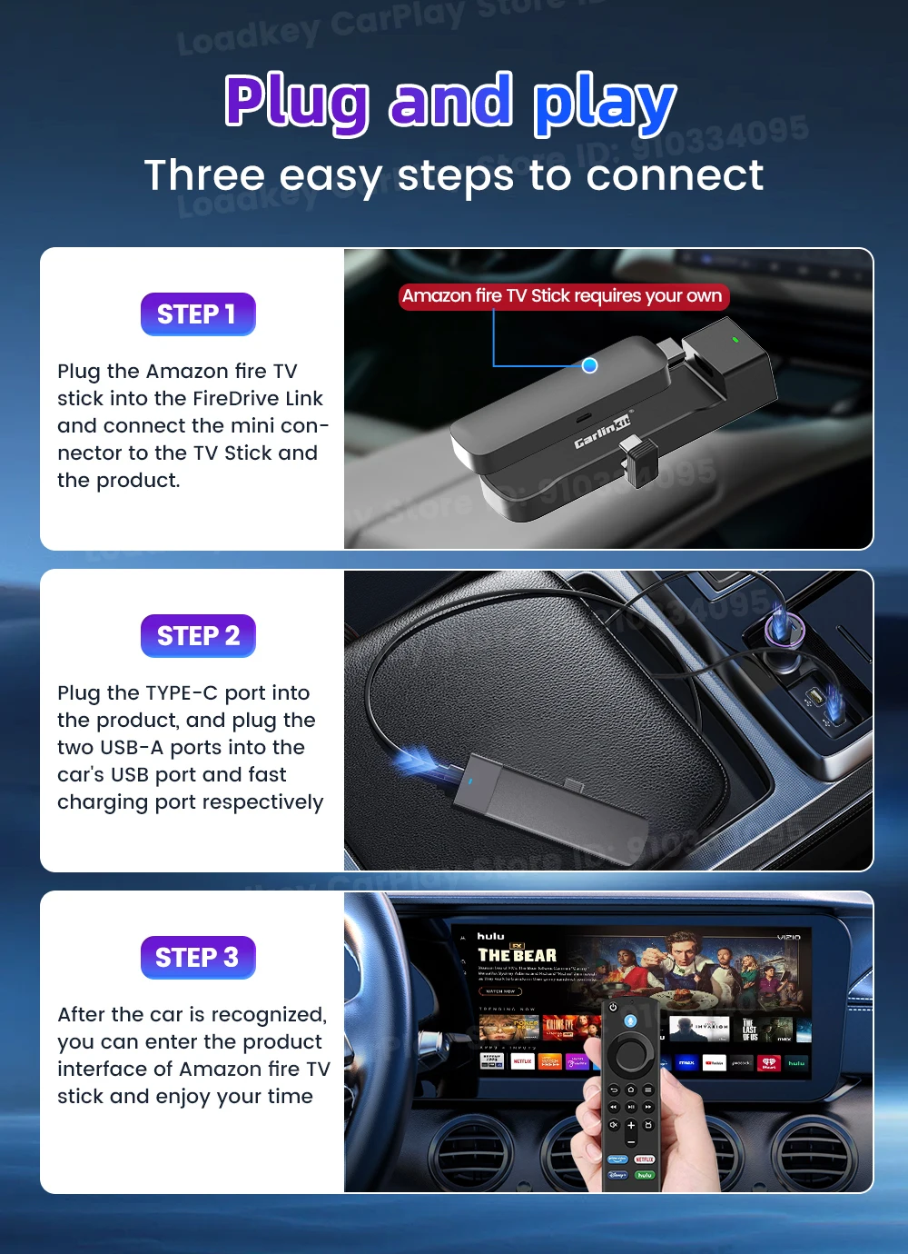 Carlinkit FireDrive Link Konvertieren Sie kabelgebundene CarPlay in HDMI für Fire TV Stick Streaming Car Entertainment Solution Schnelle und einfache Einrichtung – Detail 10