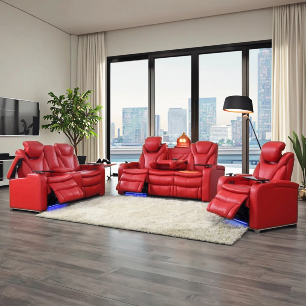 Electric Recliner Sofa Three Seat Living Room Luxury Genuine Leather Extendable Modern Power Sofa Set