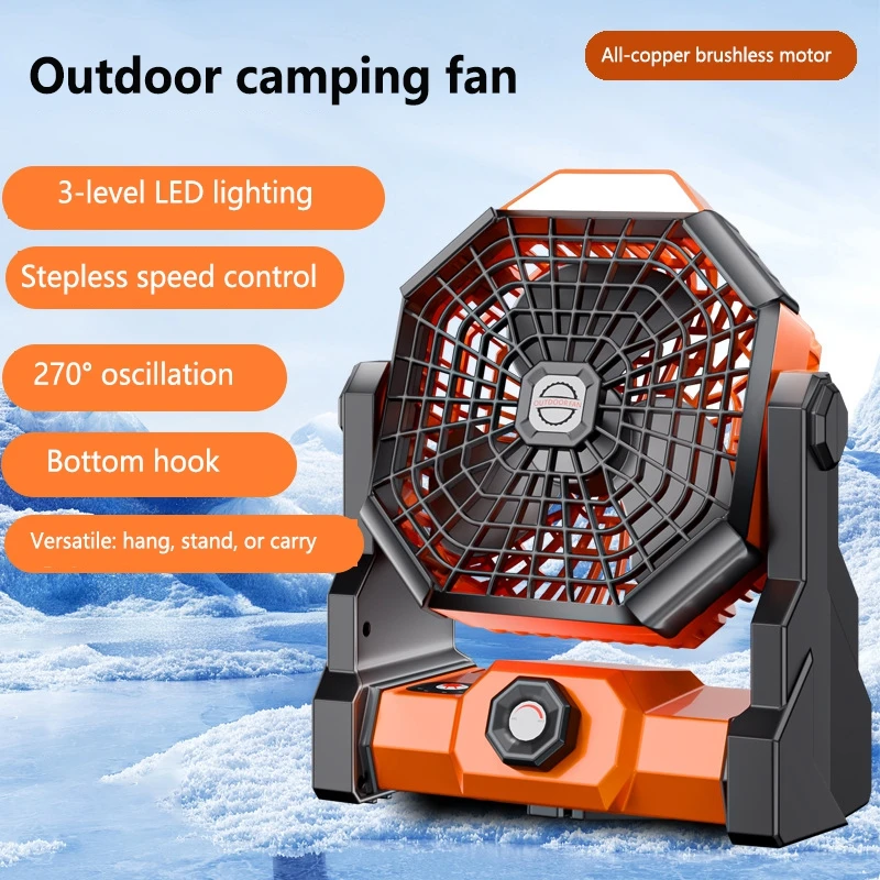 Fan USB Rechargeable Tent Fan Strong Wind Quiet Outdoor Cooling Fan for Travel Fishing Camping Gear