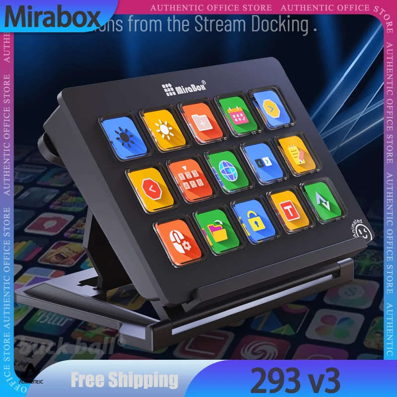 Mirabox 293 V3 StreamDeck Mini Visual Keyboard 15Keys Stream Deck LCD Button Live Content Creation Controller Custom Button Gift