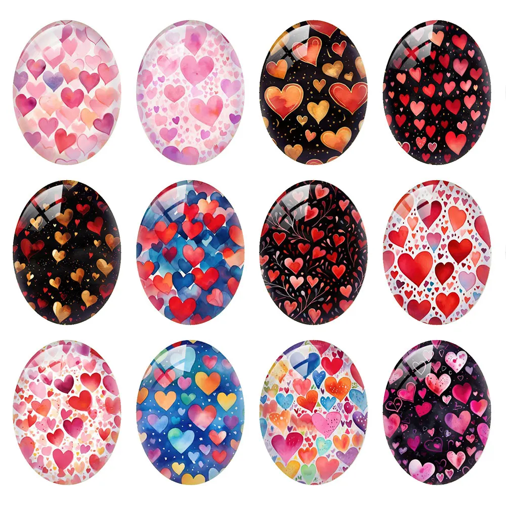 Random Mixed Round/Oval/Square Watercolor Heart Valentine Love Photo Glass Cabochon Flatback Demo Cameo For Diy Jewelry Making