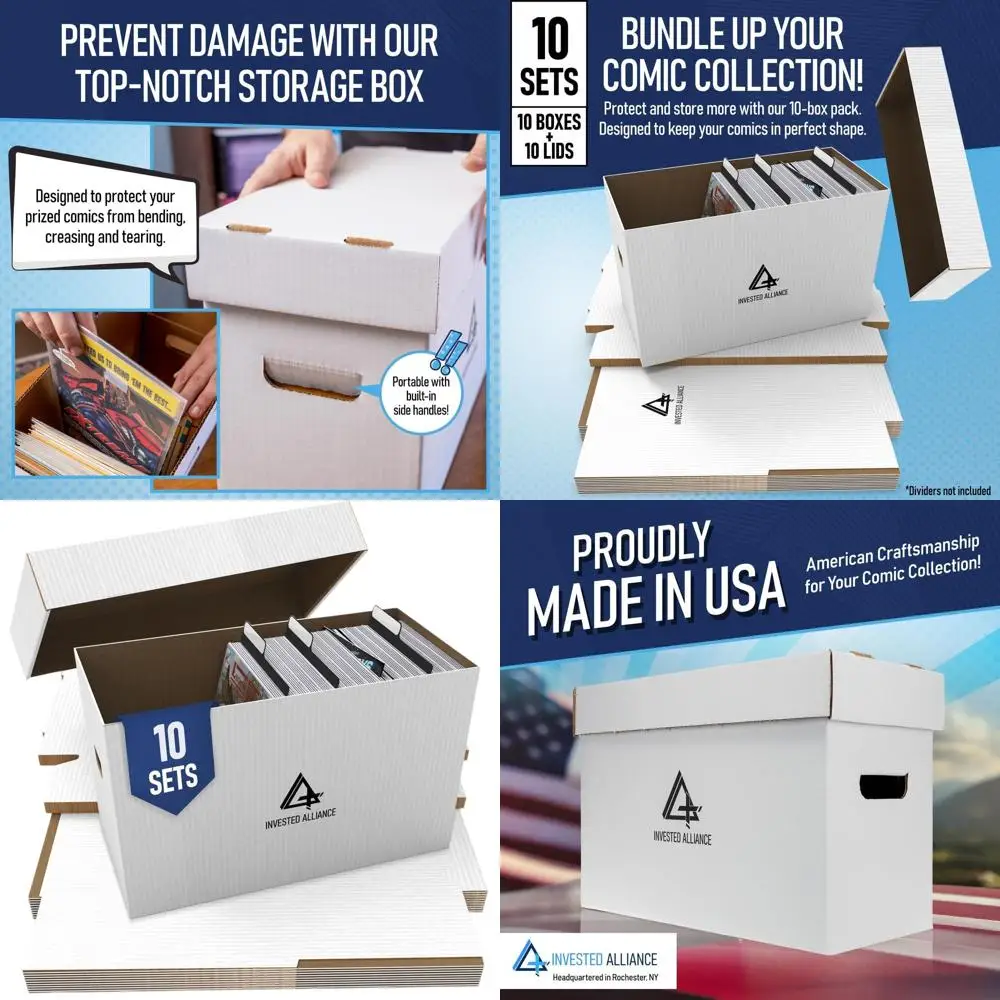 

10-Piece White Premium Comic Storage Boxes - Thick Cardboard Cases for 150-175 Collectibles