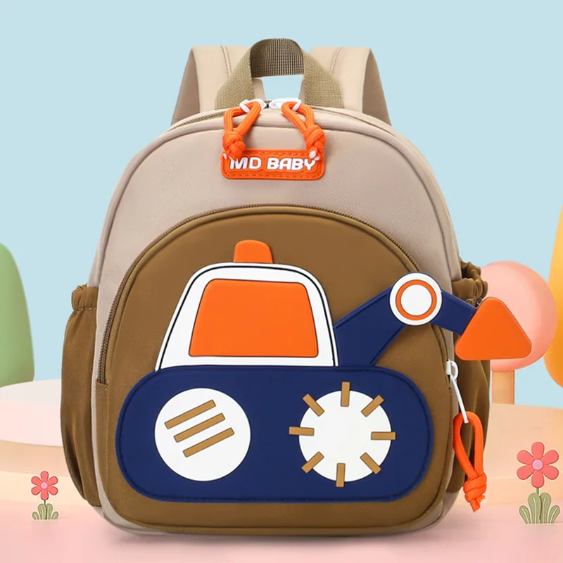 Kids Backpack Nylon Cartoon Excavator Shape Backpack Boys Toddler Anti Lost School Bag