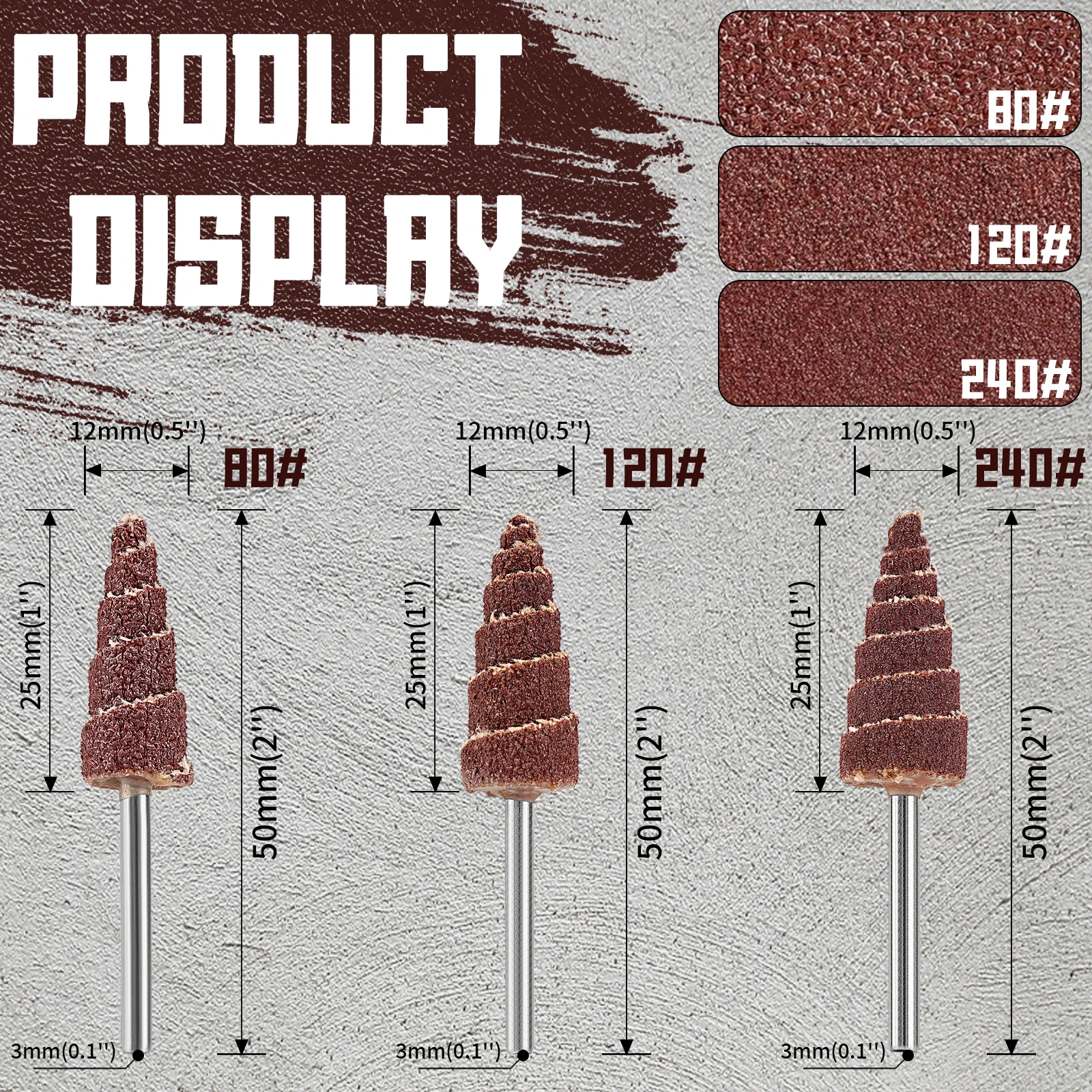 Juego de cabezales de molienda de cono cónico, ruedas de aleta de papel de lija de 10/12/16/20mm para accesorios de taladro, pulido y lijado, vástago de 3/6mm, 5/10 Uds.
