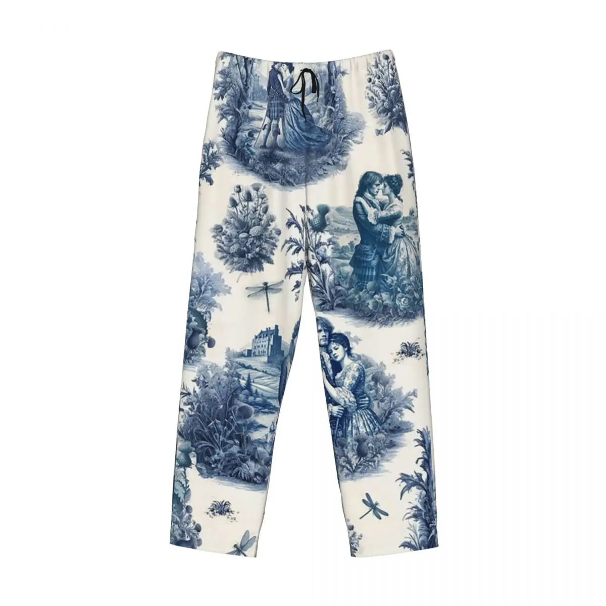 Custom Outlander Toile De Jouy Pajama Pants Men Sleepwear Sleep Lounge Bottoms with Pockets