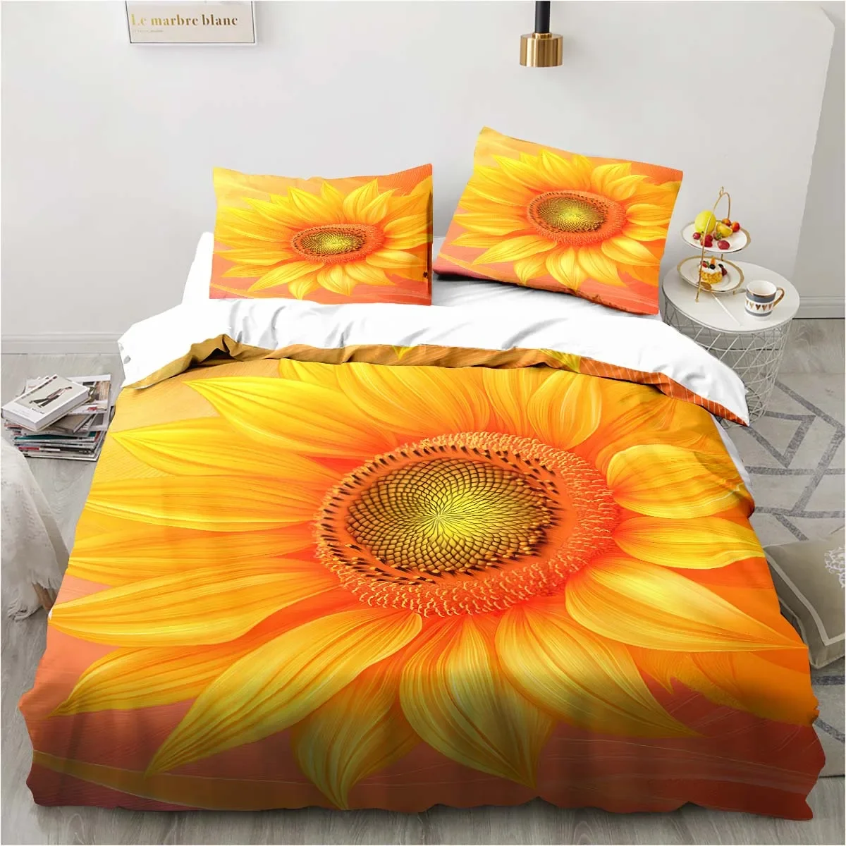 

3D Sunflower printing set bedding floral pattern three-piece set living room bedroom home decoration pillowcase quilt cover gift